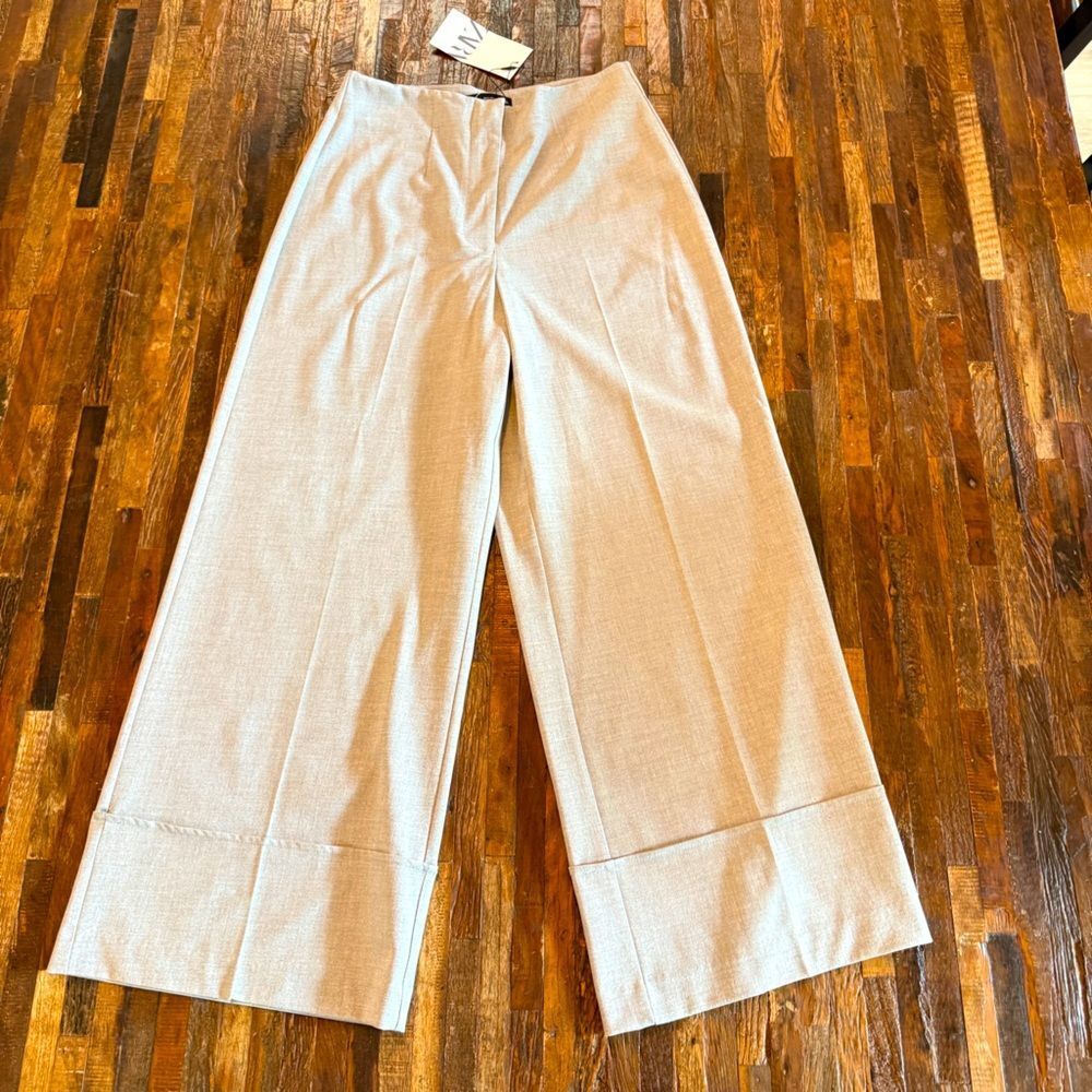ZARA light gray light weight large hem pants size s NWT high waist